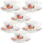 BTaT- Floral Tea Cups and Saucers, 8 oz, Fine Porcelain Teacup Set by BrewToATea