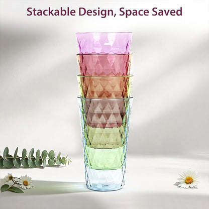 Freshmage 20 oz Unbreakable Drinking Glasses (Set of 8), Jewel Tone Colored Reusable Tumblers, BPA Free Plastic Drinking Cups for Home, Outdoor, Picnic, Pool, Stackable, Dishwasher & Microwave Safe