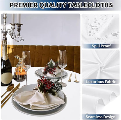 PureFit 10 Pack Round White Table Cloths 70 Inch for Round Tables, Stain and Wrinkle Resistant Table Linens for Home Use, Wedding, Party, Banquet and Camping