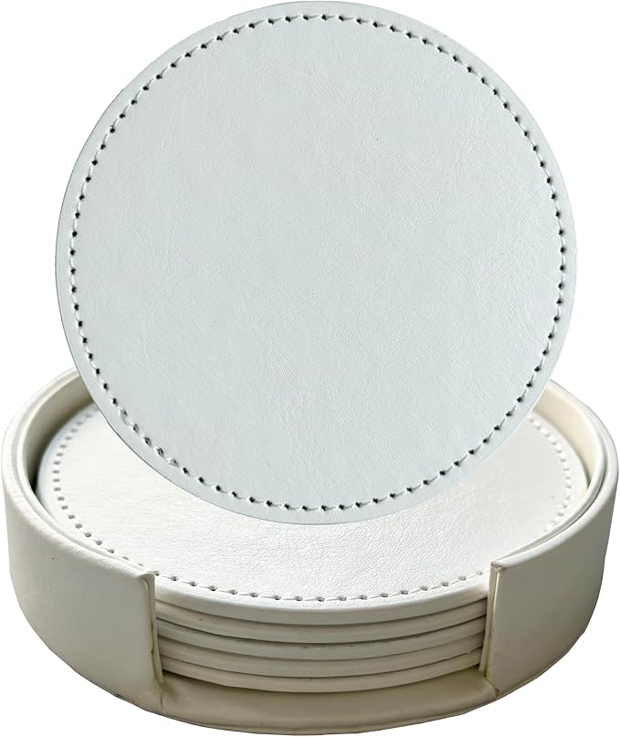 Set of 6 Leather Coasters, Round Coasters by PACEKONER