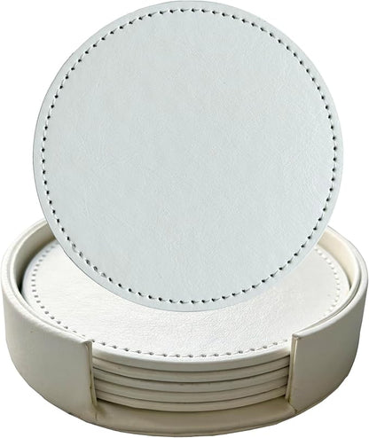 Set of 6 Leather Coasters, Round Coasters by PACEKONER