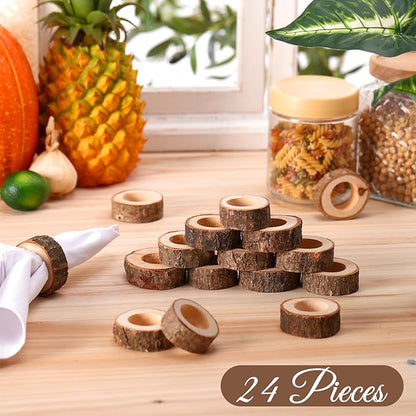 Set of 24 Wooden Bark Napkin Ring Handcrafted Wooden Napkin Holder Rustic Napkin Rings Buckles Party Gift Farmhouse Table Decoration for Dining Wedding Birthday, Everyday