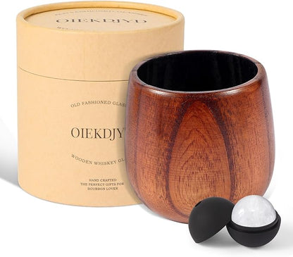 Original Wooden Bourbon Whiskey Glasses Set of 1, Handcrafted Charred Oak Wooden Bourbon Tumblers for Scotch, Unique Gifts for Men(1Pack)
