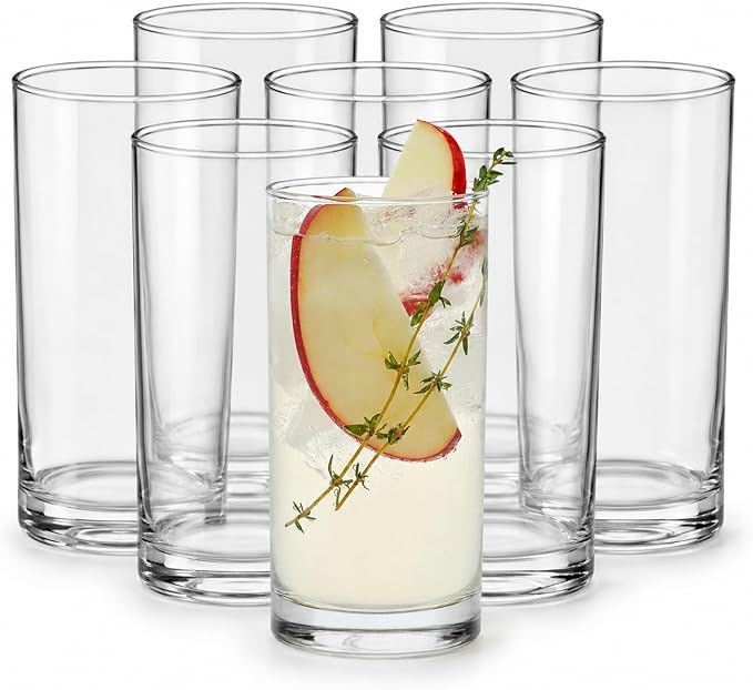 Heavy Base Drinking Glasses Set of 8, Weighted Clear Water Cups | 15.5 oz by Libbey