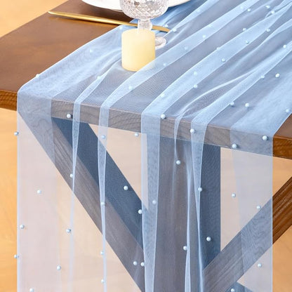 Pearl Table Runner Summer Tulle Gauze Sheer Wedding Party Home Decor | Blue by Socomi