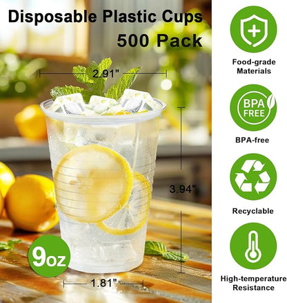 Lamosi 500 Count 9 oz Clear Plastic Cups, Disposable Cold Drinking Cups | - Image 2