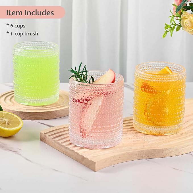 ZMOWIPDL Drinking Glasses Set of 6, 12oz Clear Hobnail Glass Cups | Vintage - Image 5