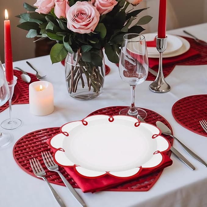 JarThenaAMCS 50 Pcs Red Edge Paper Plates Scalloped Disposable Plate Decorative - Image 6