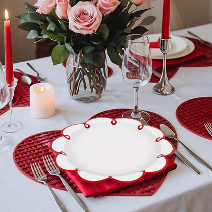 JarThenaAMCS 50 Pcs Red Edge Paper Plates Scalloped Disposable Plate Decorative - Image 6