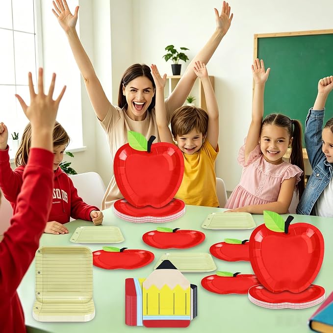 180Pcs Back to School Red Apple Paper Plates and Napkin Set, First Day of - Image 4