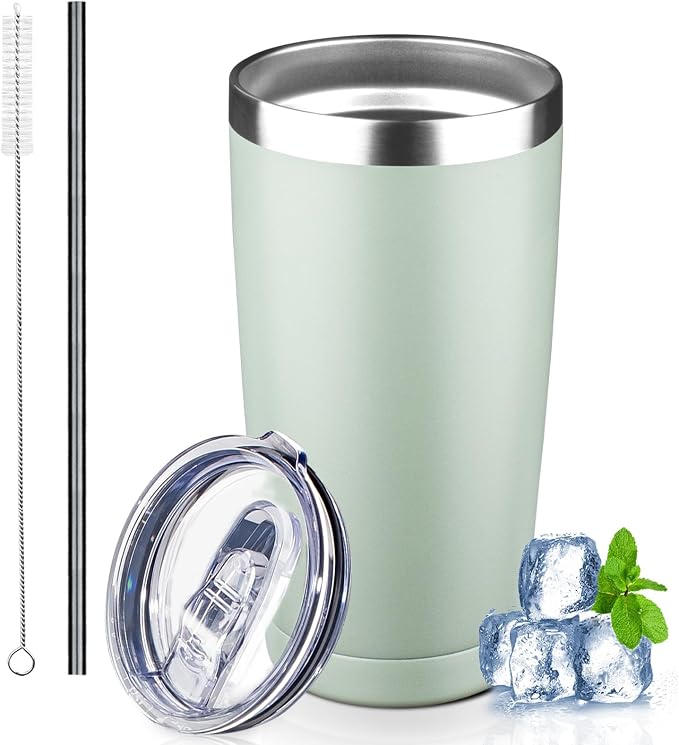20 oz Tumbler with Lids and Straws, Stainless Steel Insulated Coffee Tumbler by GUDEMAO