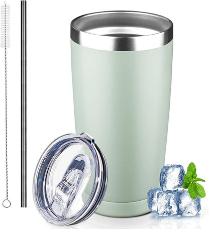 20 oz Tumbler with Lids and Straws, Stainless Steel Insulated Coffee Tumbler by GUDEMAO