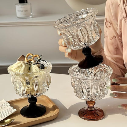 Carnival Glass Vintage Footed Dessert Cups Set of 2, 9oz Embossed Goblet - Image 6