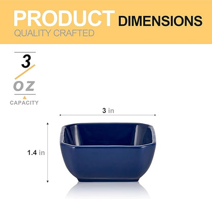 Ceramic Dipping Bowls Set of 6,3 Ounce Porcelain Small Mini Dip Bowl Square Soy Sauce Dish - Good for Tomato Sauce, Sushi Soy, BBQ,Charcuterie Board(Navy)