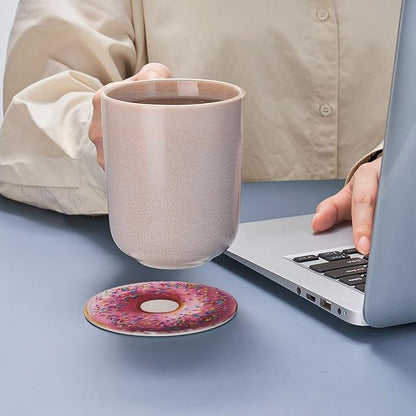 Donuts Coasters for Drinks with Holder Round Leather Coasters Set of 6 Cups Mugs Mat Pad for Home Kitchen Bar