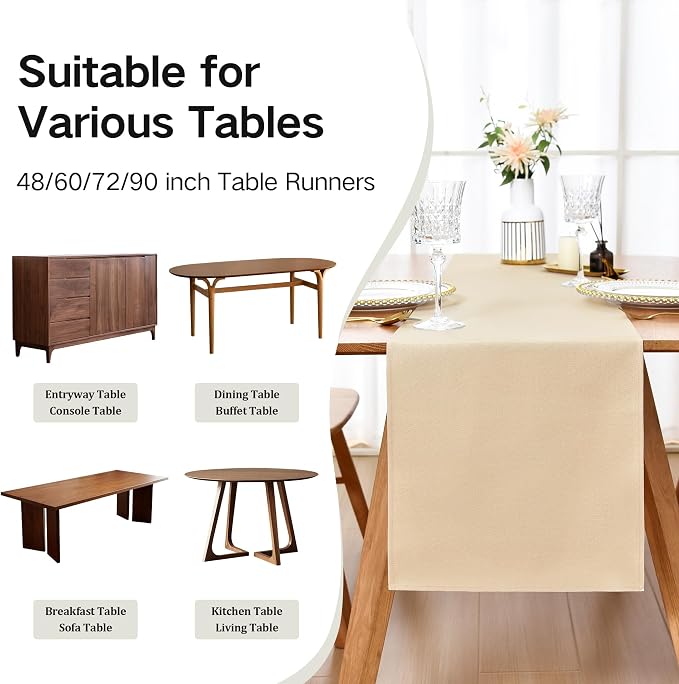 Farmhouse Beige Table Runner Dining Table Runners 90 Inches Long Coffee Table - Image 5