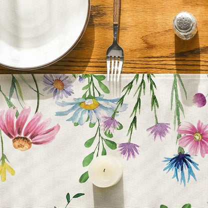 Artoid Mode Daisy Eucalyptus Lavender Floral Leaves Summer Table Runner - Image 7