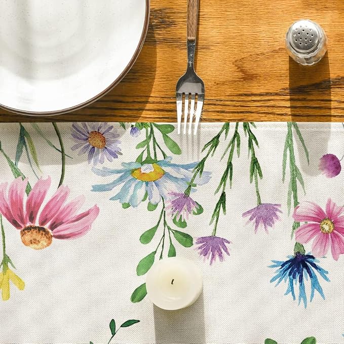 Artoid Mode Daisy Eucalyptus Lavender Floral Leaves Summer Table Runner - Image 7