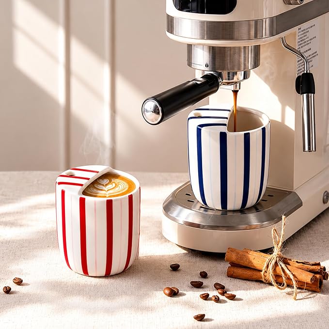 2 Pcs Ceramic Mug with Sip Hole 10 oz Deep Blue Red Striped Ceramic Coffee Mug - Image 4