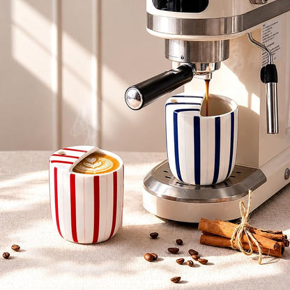 2 Pcs Ceramic Mug with Sip Hole 10 oz Deep Blue Red Striped Ceramic Coffee Mug - Image 4