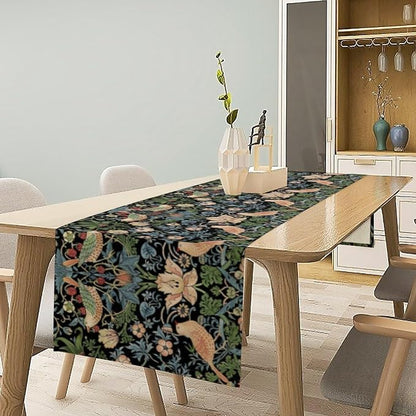 Vintage William Morris Floral Table Runner, Flowers Blue Botanical Printed - Image 2