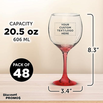 Custom Premiere Wedding Wine Glasses 20.5 oz Set of 48, Personalized Bulk Pack - Restaurant Glassware, Perfect for Red Wine or White Wine - Red