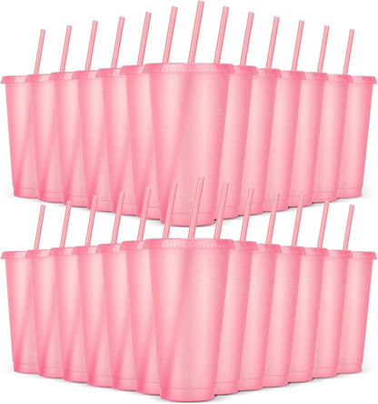 24 Pack Plastic Tumblers with Lids and Straw, Reusable Cups with Lids and by LEIFEOSH