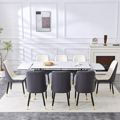 Extendable Dining Table Set for 8, 55'' to 78.8'' Rectangular Thickened Sintered Stone Kitchen Table with 8 Upholstered Chairs, Modern Space Saving 9-Piece Dinner Table Set