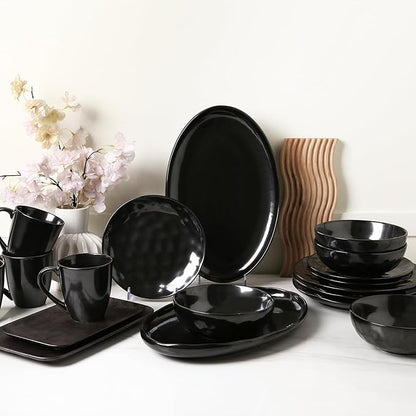 vicrays Serving Platter Ceramic Tray Plates Extra Large Oval 14.5 Inch Porcelain Dinner Plates Long Serving Dish Set Entertaining Party Restaurant Food Meat Sushi Fish Turkey Platter - Black