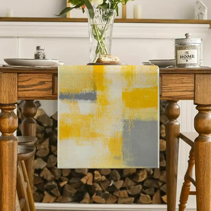 Yellow and Grey Table Runner 13x72 Inch Modern Abstract Art Painting Kitchen - Image 2