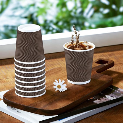 BYSNOW 150 Pack 8 oz Coffee Cups, Insulated Disposable Hot Paper Cups | - Image 6