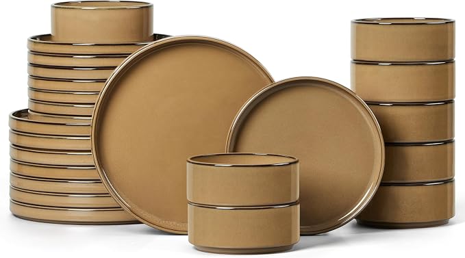 LIANYU 24 Piece Stoneware Dinnerware, Plates and Bowls Dishes Set by LIANYU