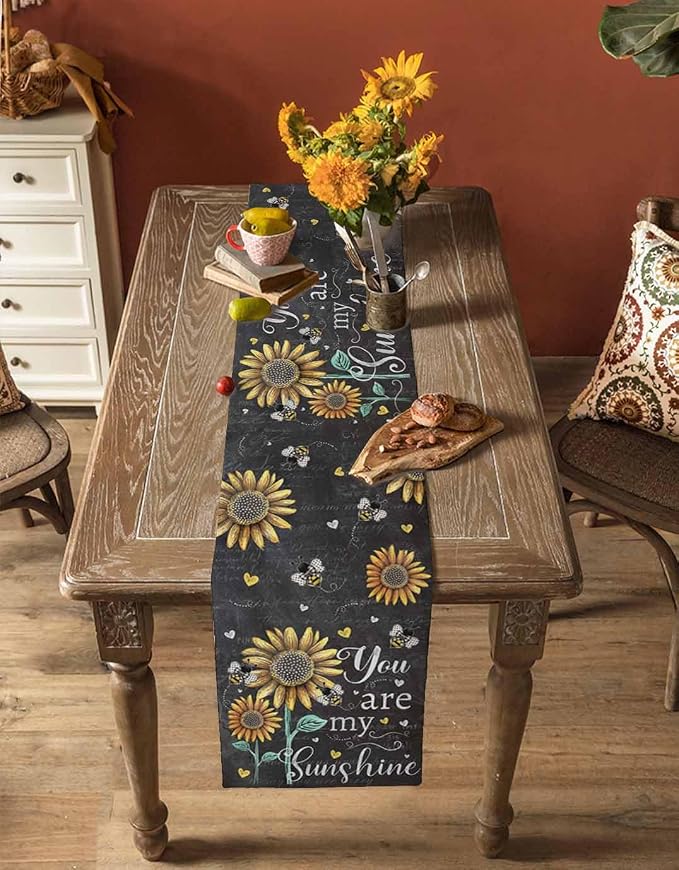 Farmhouse Sunflowers Table Runners 72 Inches Long, Cotton Linen Fabric Table - Image 4