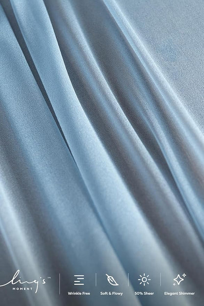Ling's Moment 14Ft Dusty Blue Table Runner, Wedding Chiffon Table Runners | - Image 4