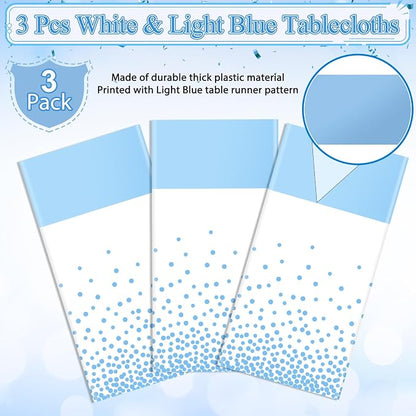 MASHAN 3Pcs White and Light Blue Tablecloth Party Decorations, Plastic White - Image 4