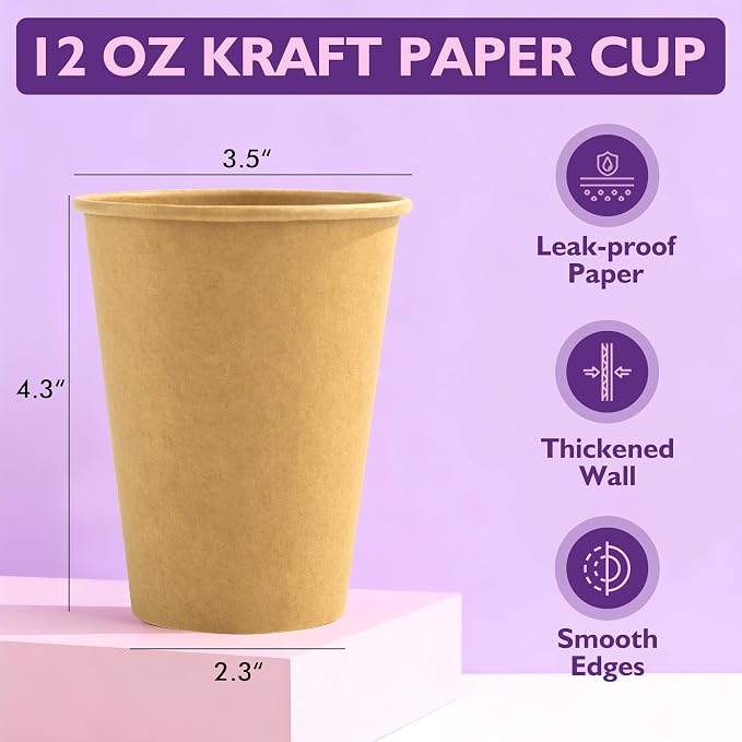 12 oz Brown Disposable Paper Coffee Cups, Disposable Hot Cups - Image 2