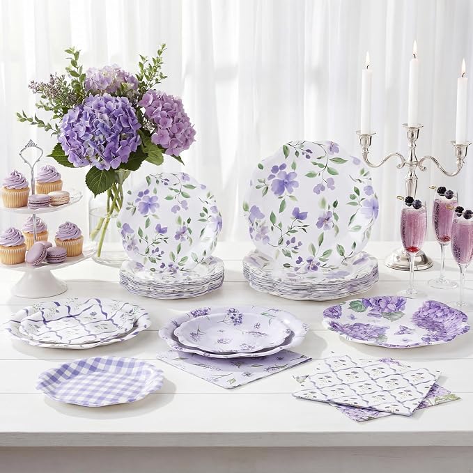 NatNarr 50 Set Purple Hydrangea Plates and Napkins Lavender Party Decor | 9" - Image 4