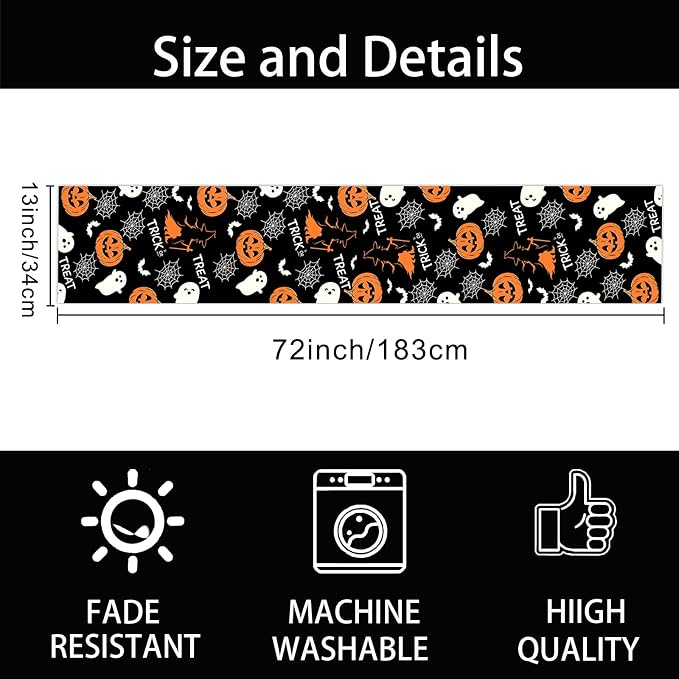 Halloween Table Runner Decorations Trick or Treat Kitchen Decor 13x72inch | - Image 6