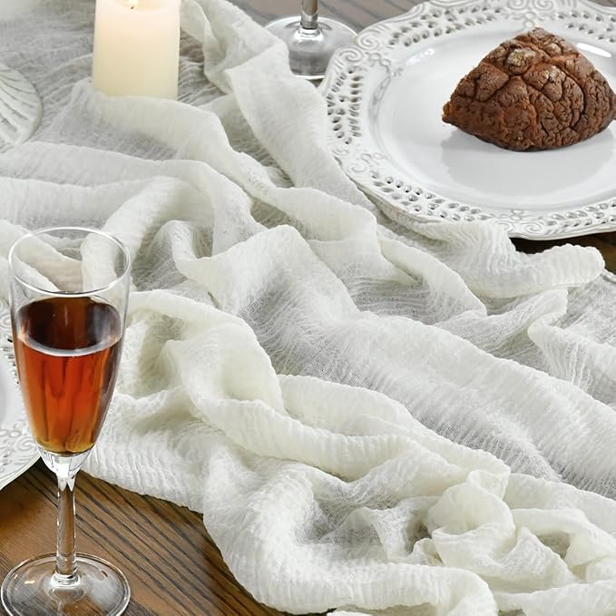 Artoid Mode Boho Milk White Gauze 6 Pieces Wedding Table Runner, 120 Inch - Image 6
