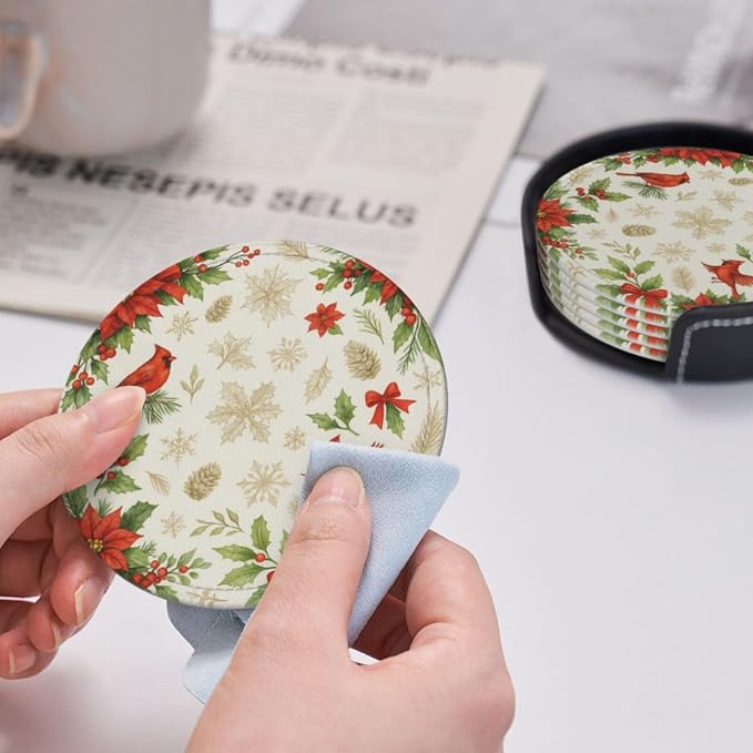 Christmas Gold and Red Floral Bird Coasters - Image 5