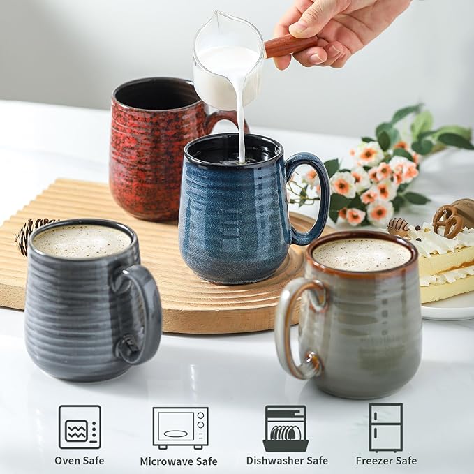 HASENSE Coffee Mugs Set of 4, 15 Oz Stoneware Coffee Cups - Image 4