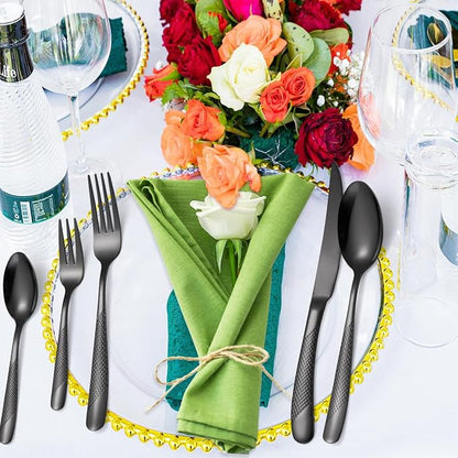A·HOUSEWARE Black Silverware Hammered Flatware Kichen Stainless Steel Cutlery - Image 3