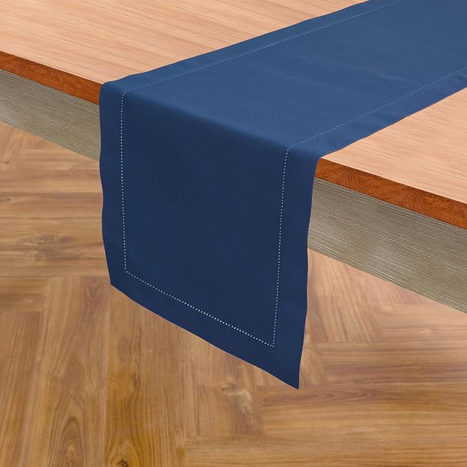 Solino Home Cotton Linen Dining Table Runner Lapis Blue Woven, 14 x 48 in | - Image 2
