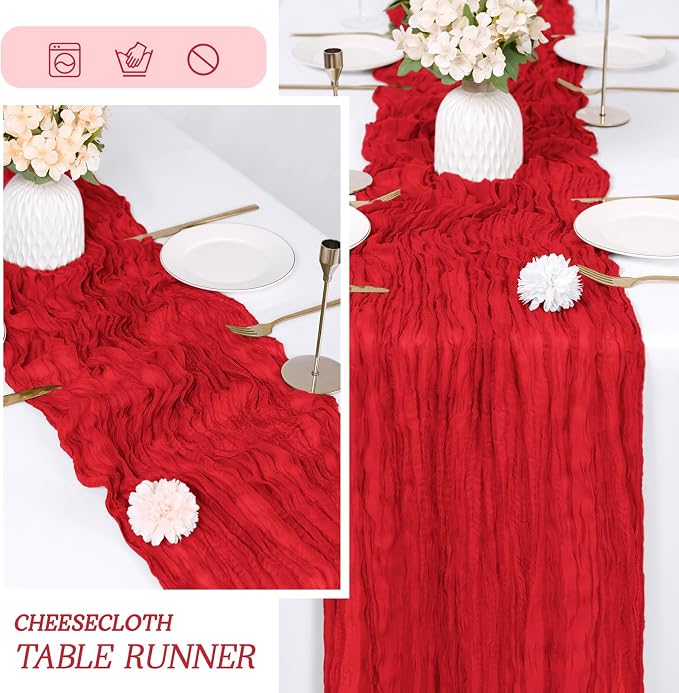 6 Pack Red Cheesecloth Table Runner 17x108 Inch Semi Sheer Boho Gauze Cheese - Image 6