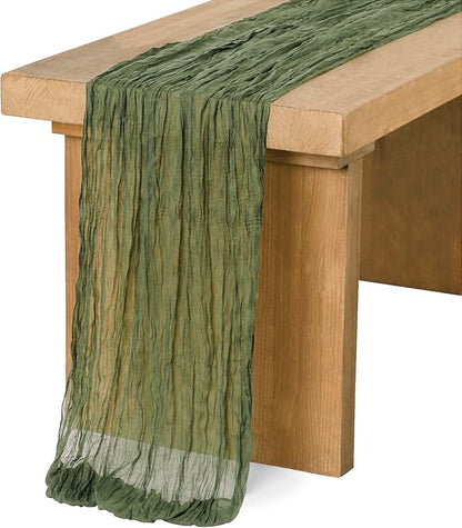 Ling's Moment Moss Green Cheesecloth Table Runner, 120 Inch 10FT | Boho Gauze by LingsMoment