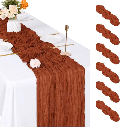6 Pack Terracotta Cheesecloth Table Runner, 17 x 108 inch, Semi Sheer Boho by ACSUIT