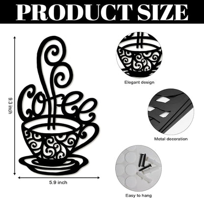 Oubasa Metal Coffee Cup Wall Decor, Minimalist Cafe Themed - Image 3