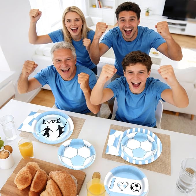 180Pcs Blue Soccer Party Supplies Paper Plates and Napkins Serve 60 | - Image 4