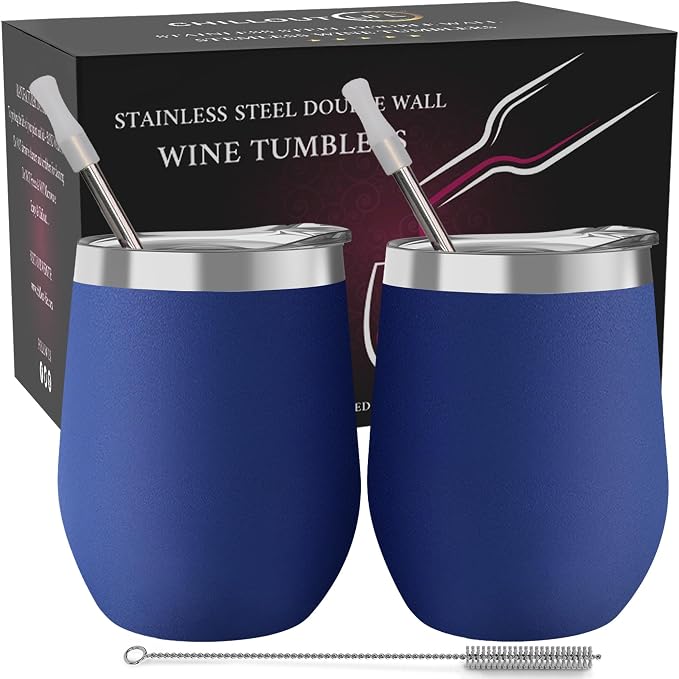 12 oz Stainless Steel Wine Tumblers 2 Pack by CHILLOUTLIFE