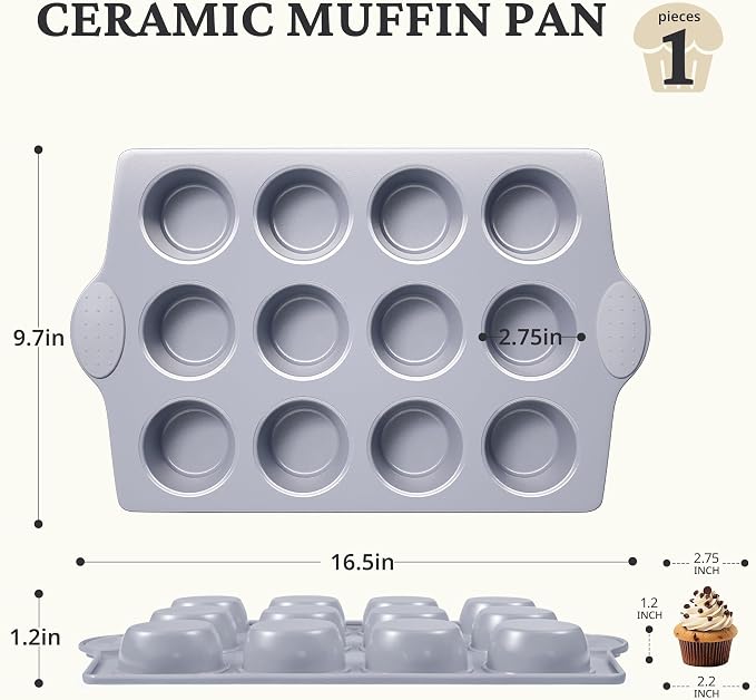 BRONYPRO 12-Cup Non Toxic Nonstick Ceramic Muffin Pan & Cupcake Tin, PFOA & - Image 7